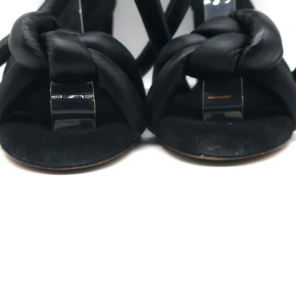 Alexandre Birman Padded Leather Knot Sandals Black Size 38.5 Open Toe Heels - Picture 4 of 10